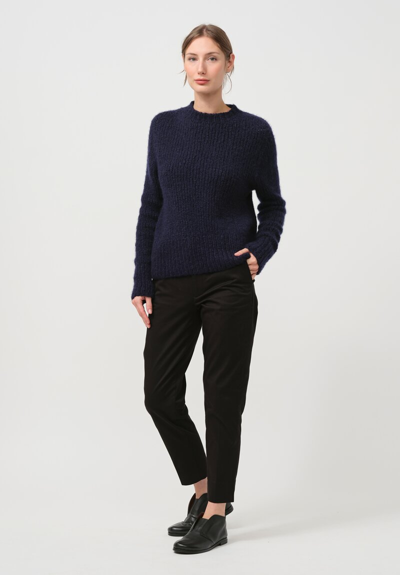 Wommelsdorff Hand Knit Cashmere High Neck Willow Sweater in Midnight Blue	