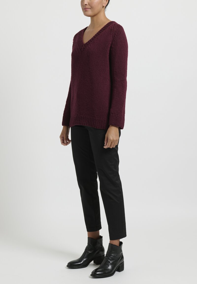 Wommelsdorff Hand Knit Alva Cashmere Sweater in Bordeaux Red	