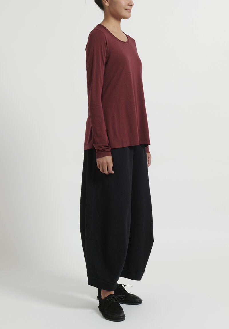 Rundholz Black Label Long Sleeve Flared T-Shirt in Wine Red
