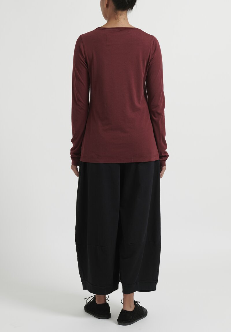 Rundholz Black Label Long Sleeve Flared T-Shirt in Wine Red