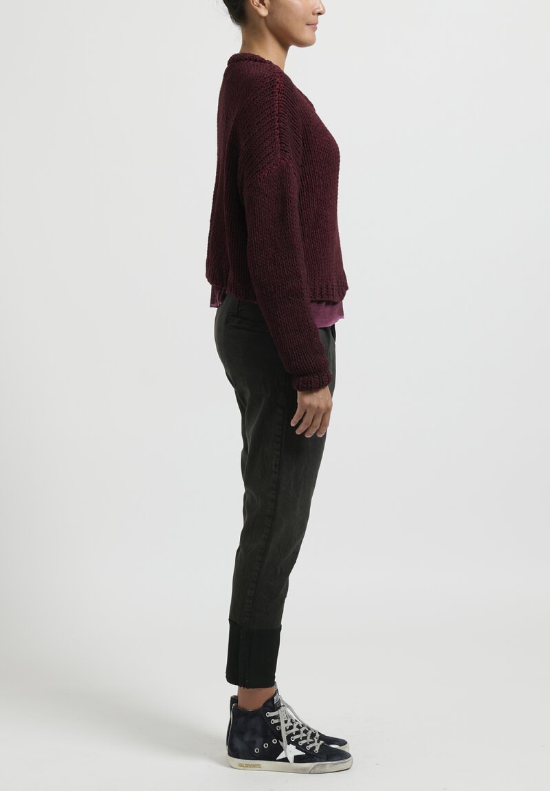 Umit Unal Cropped Hand-Dyed Sweater in Scarlet Red	
