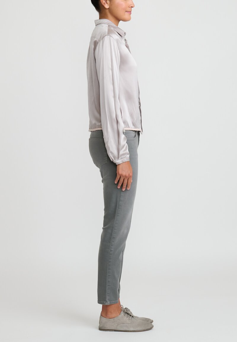 Umit Unal Cropped Silk Button Up Shirt in Referenced Grey	