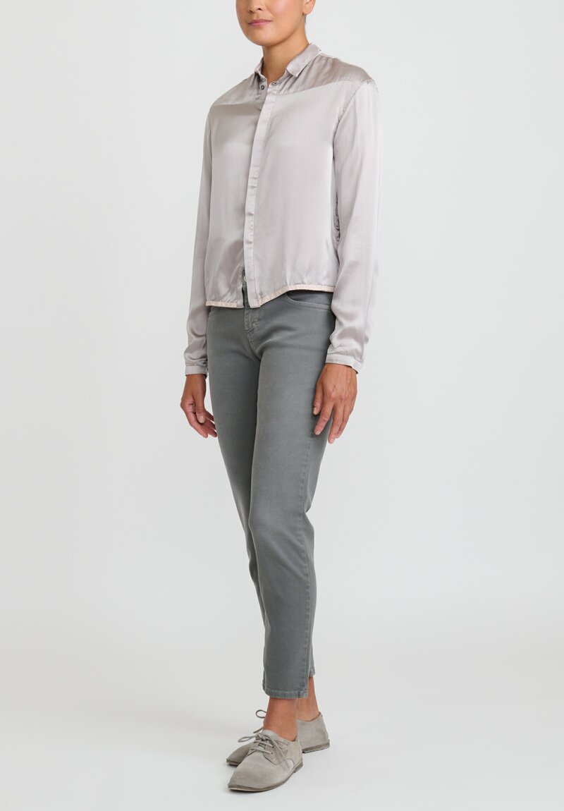 Umit Unal Cropped Silk Button Up Shirt in Referenced Grey	
