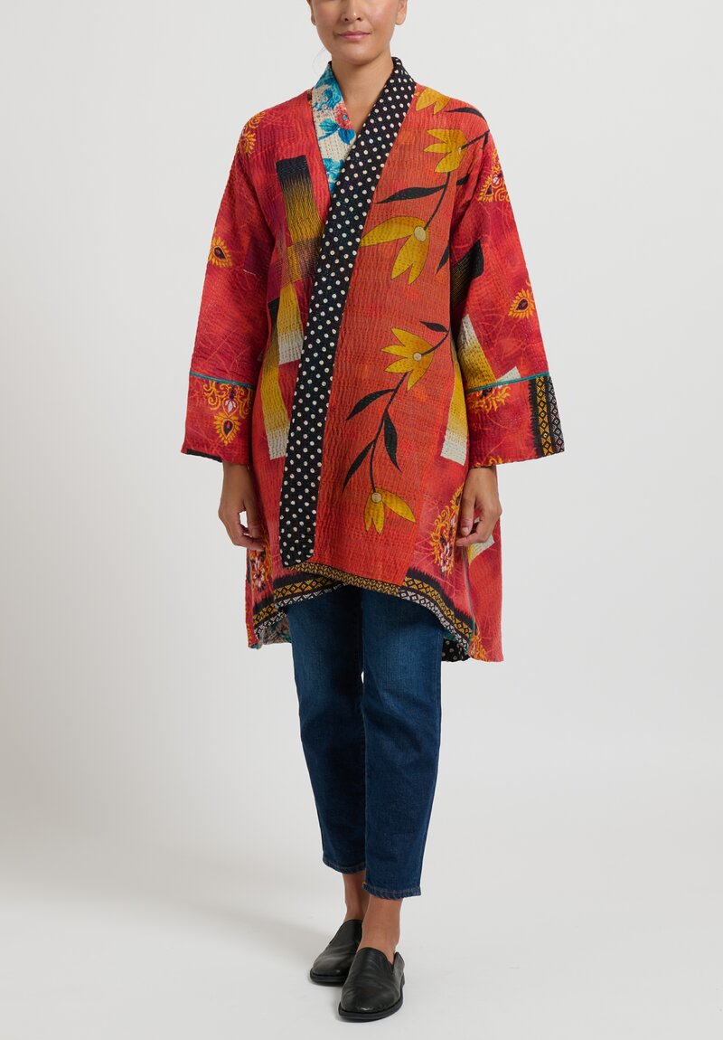 Mieko Mintz 4-Layer Long Kimono Jacket in Red and Orange	