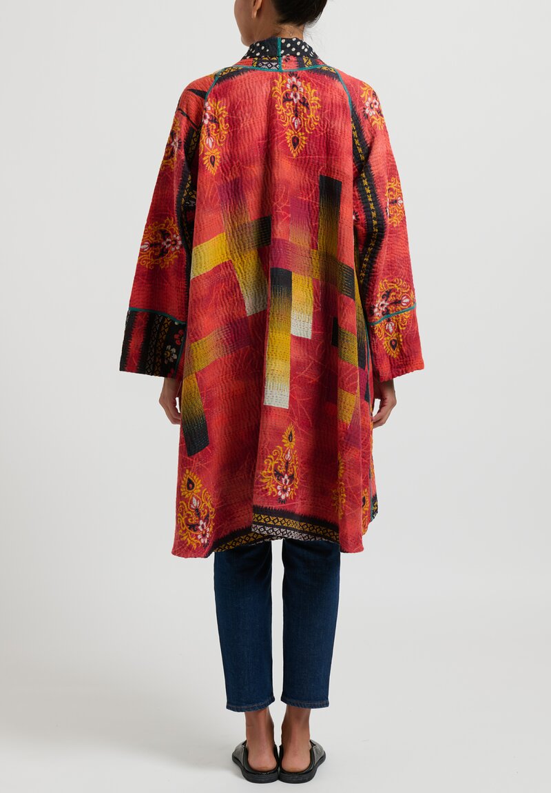 Mieko Mintz 4-Layer Long Kimono Jacket in Red and Orange	