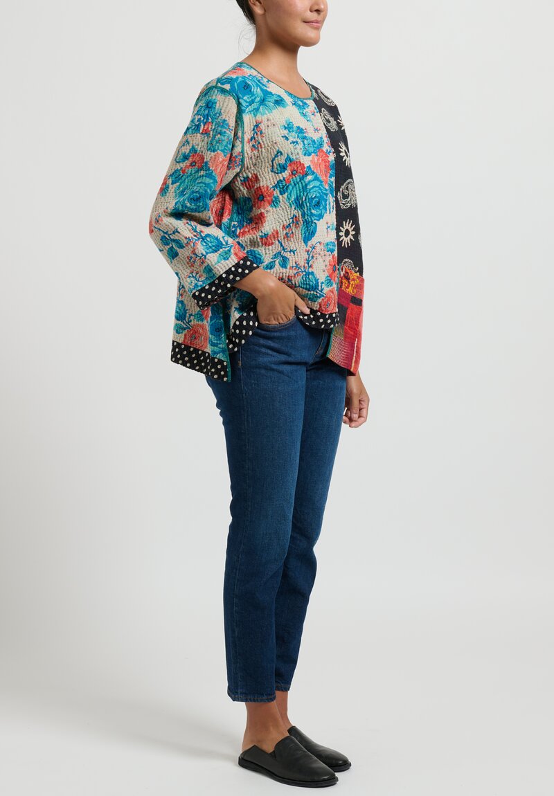 Mieko Mintz Vintage Cotton Kantha A-Line Short Jacket	