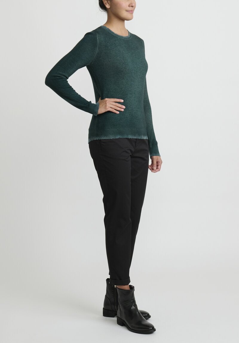 Avant Toi Cashmere Distressed Felted Edge Sweater in Forest Green	