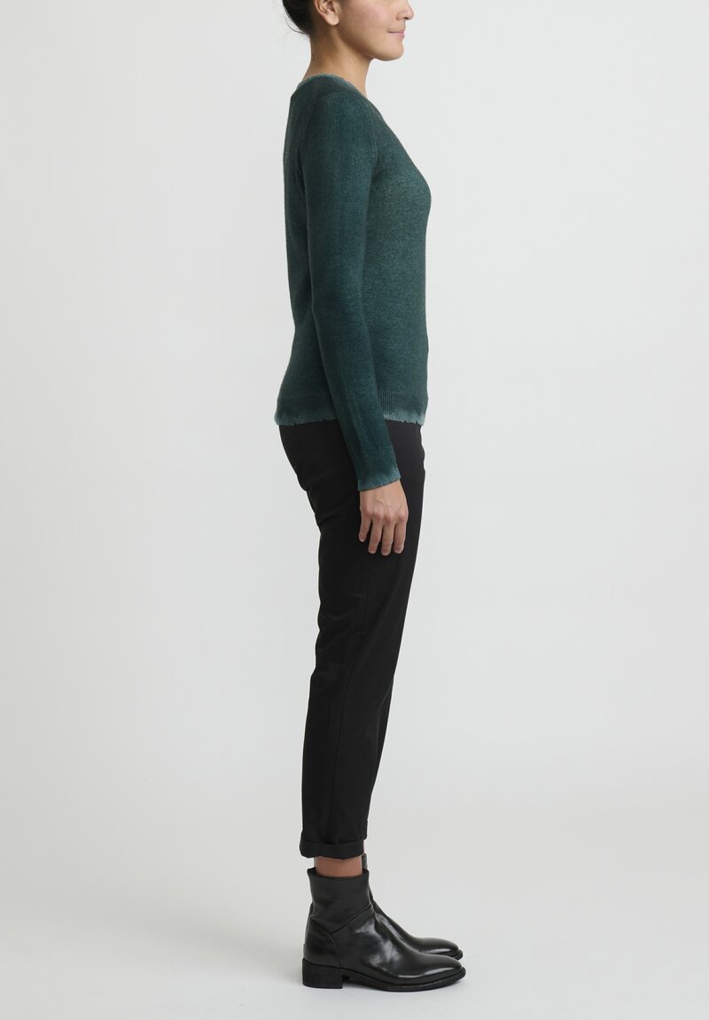 Avant Toi Cashmere Distressed Felted Edge Sweater in Forest Green	