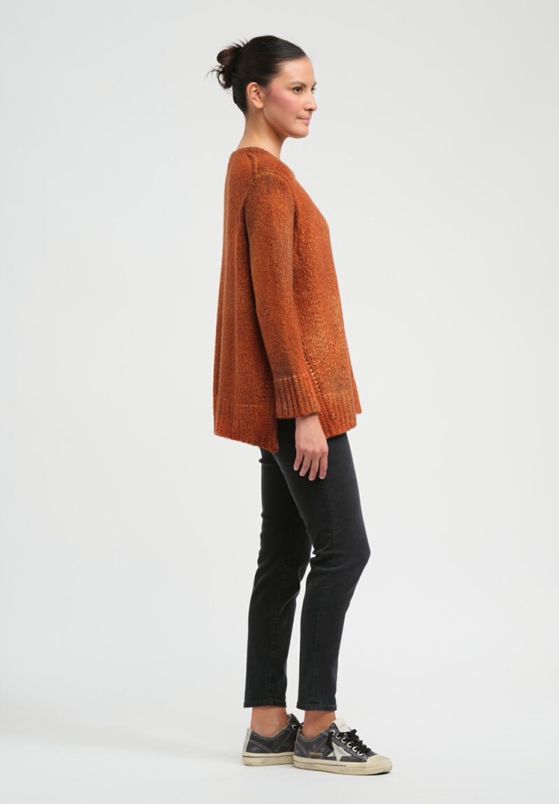 Avant Toi Hand-Painted Side Slit Sweater in Nero Corten Orange	