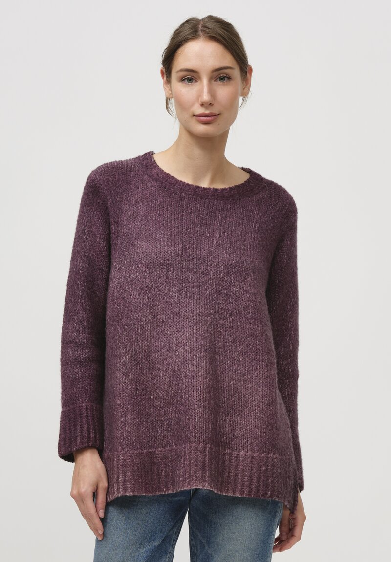 Avant Toi Hand-Painted Side Slit Sweater in Nero Rhubarb Purple	