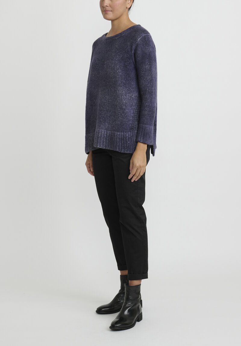 Avant Toi Hand Painted Side Slit Sweater in Nero Prune Purple	