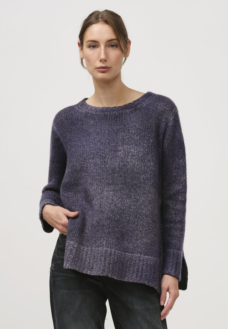 Avant Toi Hand-Painted Side Slit Sweater in Nero Prune Purple	