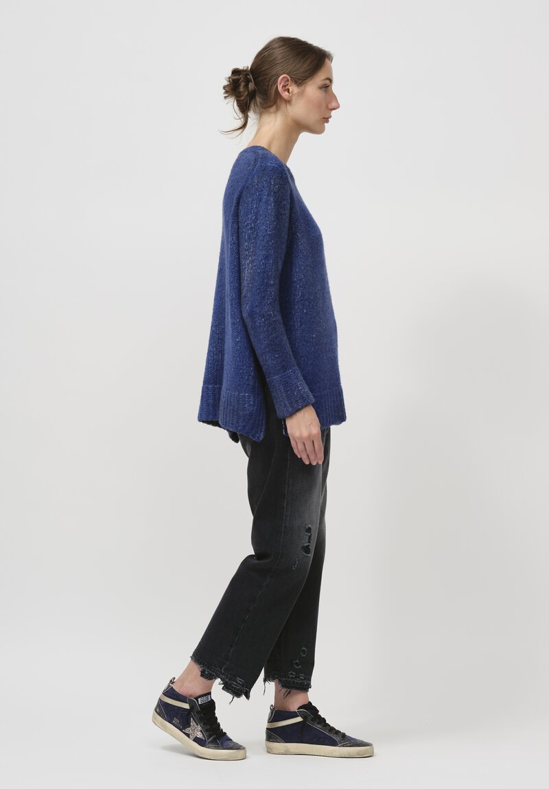 Avant Toi Hand-Painted Side Slit Sweater in Nero Ocean Blue	