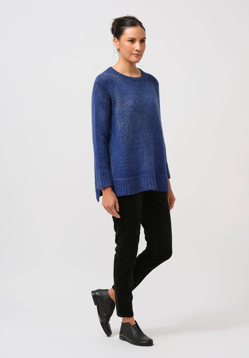 Avant Toi Hand-Painted Side Slit Sweater in Nero Ocean Blue	