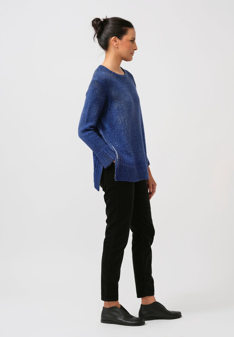 Avant Toi Hand-Painted Side Slit Sweater in Nero Ocean Blue	