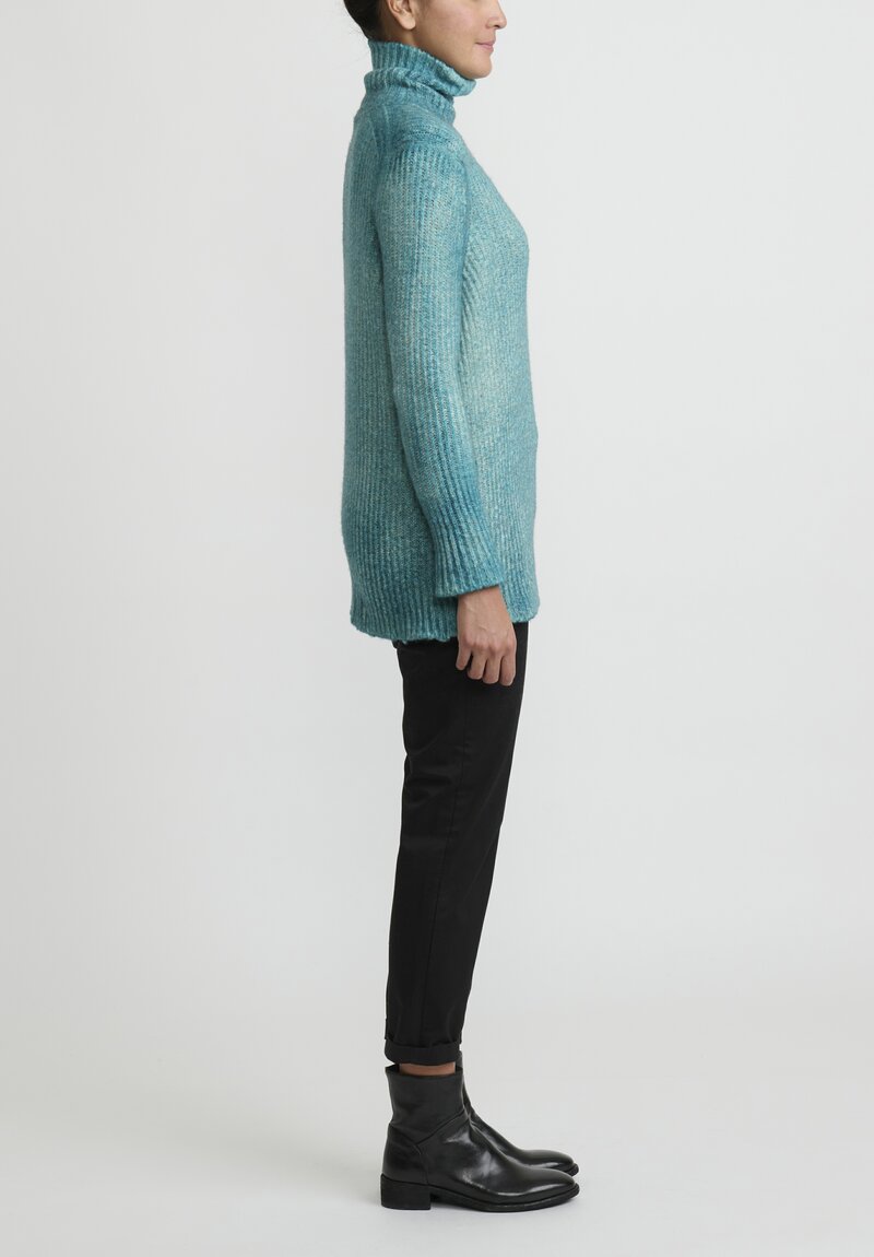 Avant Toi Hand-Painted Turtleneck Sweater in Forest Green	