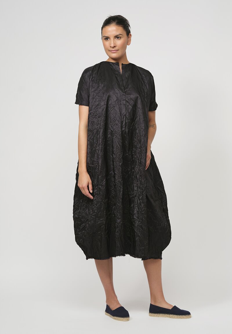 Daniela Gregis Crinkled Silk Manica Lavato Dress in Black	