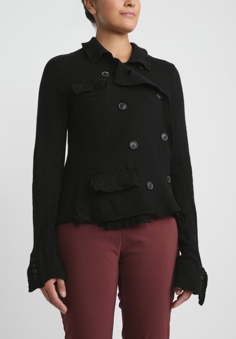Rundholz Cashmere Cropped Asymmetric Knit Jacket in Black	