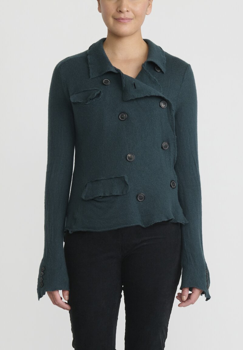 Rundholz Cashmere Cropped Asymmetric Knit Jacket in Kobalt Green	