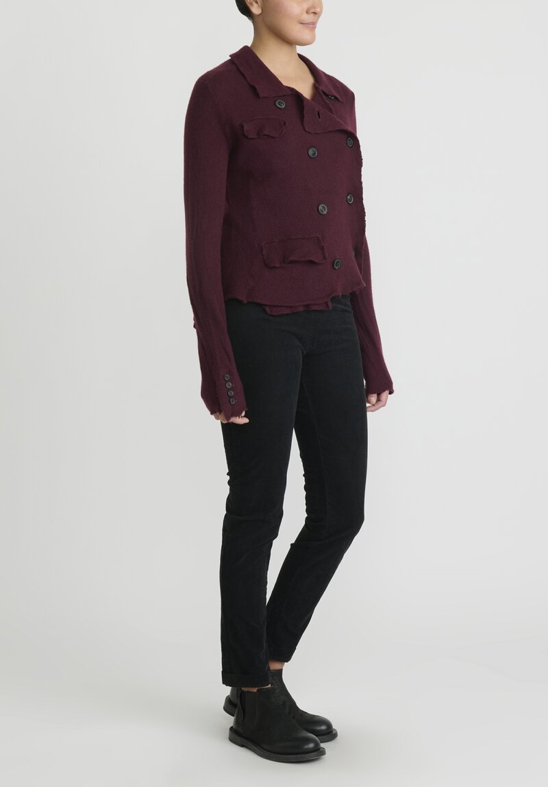 Rundholz Cashmere Cropped Asymmetric Knit Jacket in Umbra Red	