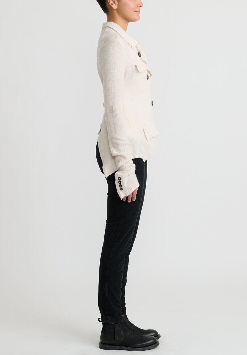 Rundholz Cashmere Cropped Asymmetrical Knit Jacket in Ivory White	