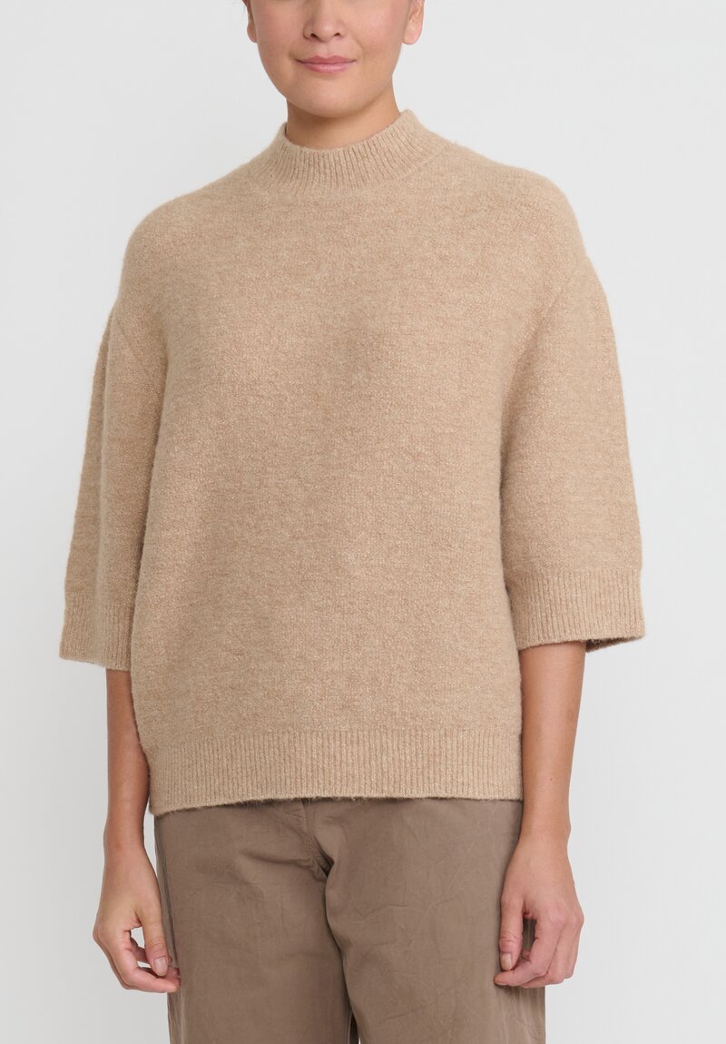 Lauren Manoogian 3/4 Sleeve Fleece Crewneck Sweater	in Camel Brown