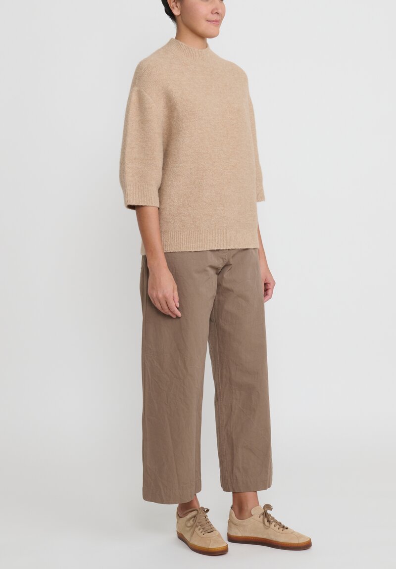 Lauren Manoogian 3/4 Sleeve Fleece Crewneck Sweater	in Camel Brown