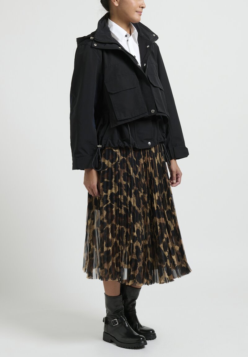 Sacai Grosgrain Blouson Hooded Jacket in Black & Navy	