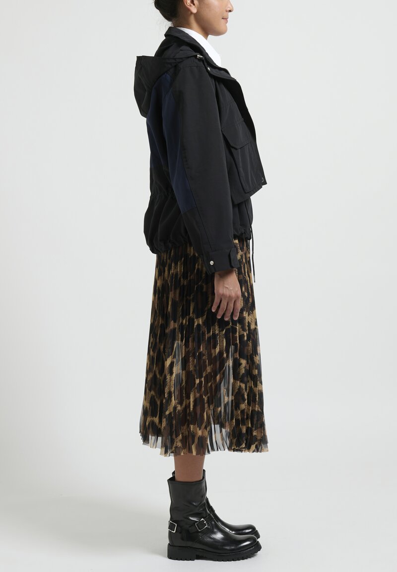 Sacai Grosgrain Blouson Hooded Jacket in Black & Navy	