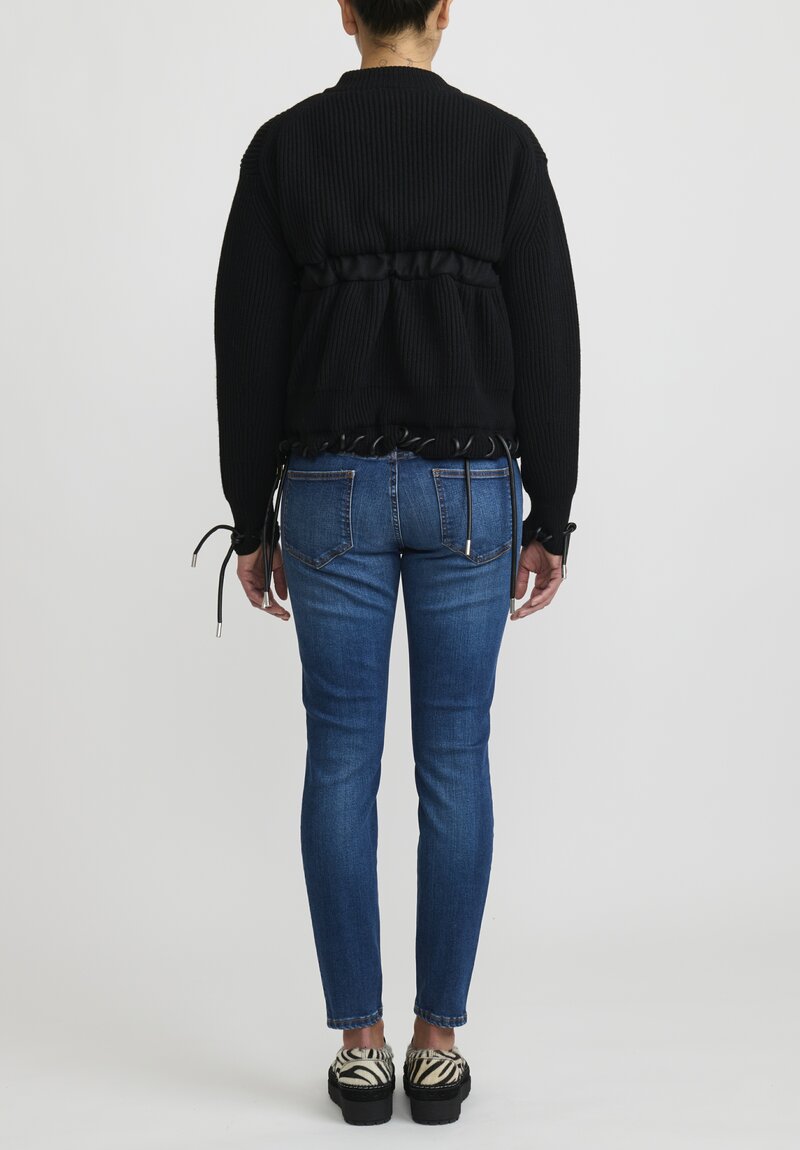Sacai Knitted Blouson with Faux Leather Cord Threading in Black	