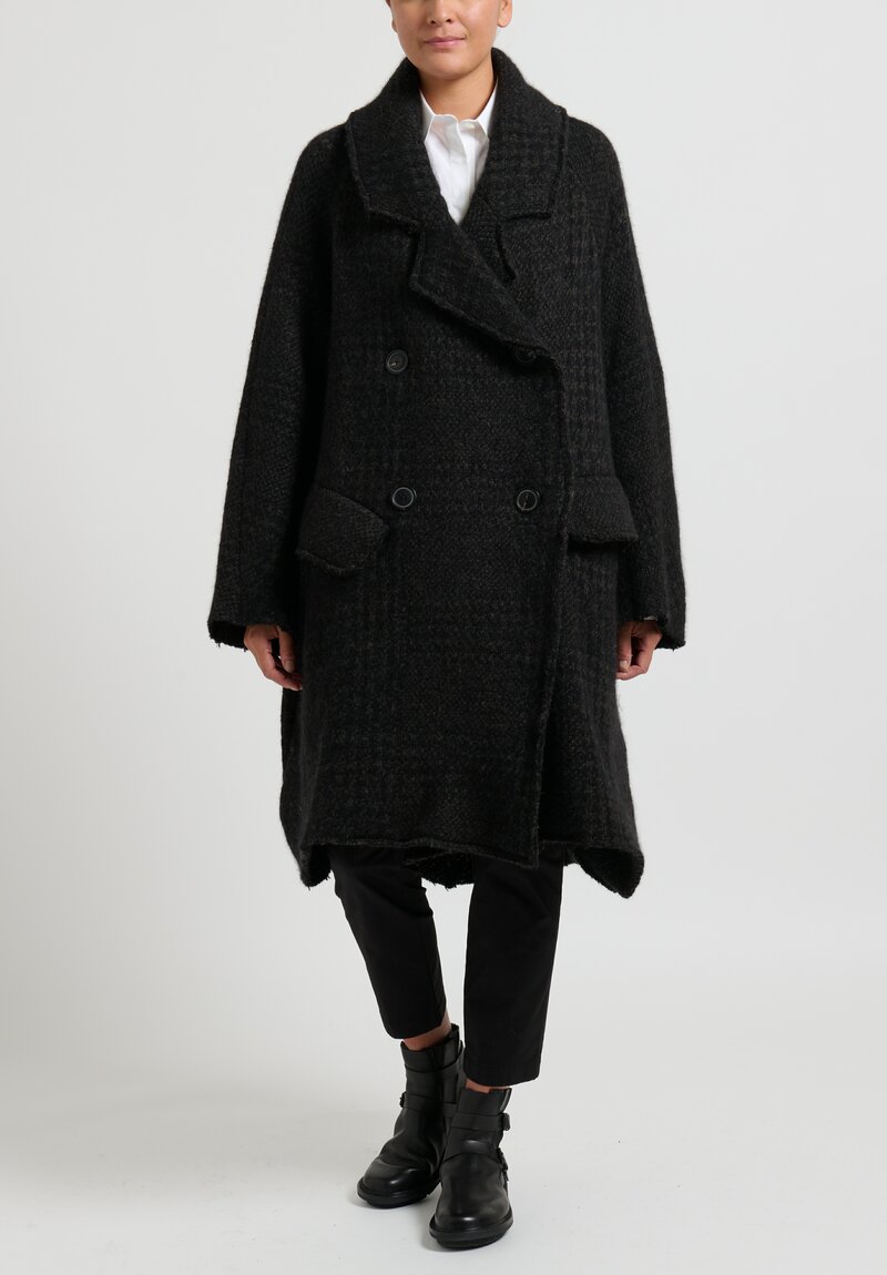 Rundholz Dip Oversized Double Breasted Knit Coat in Black Houndstooth	