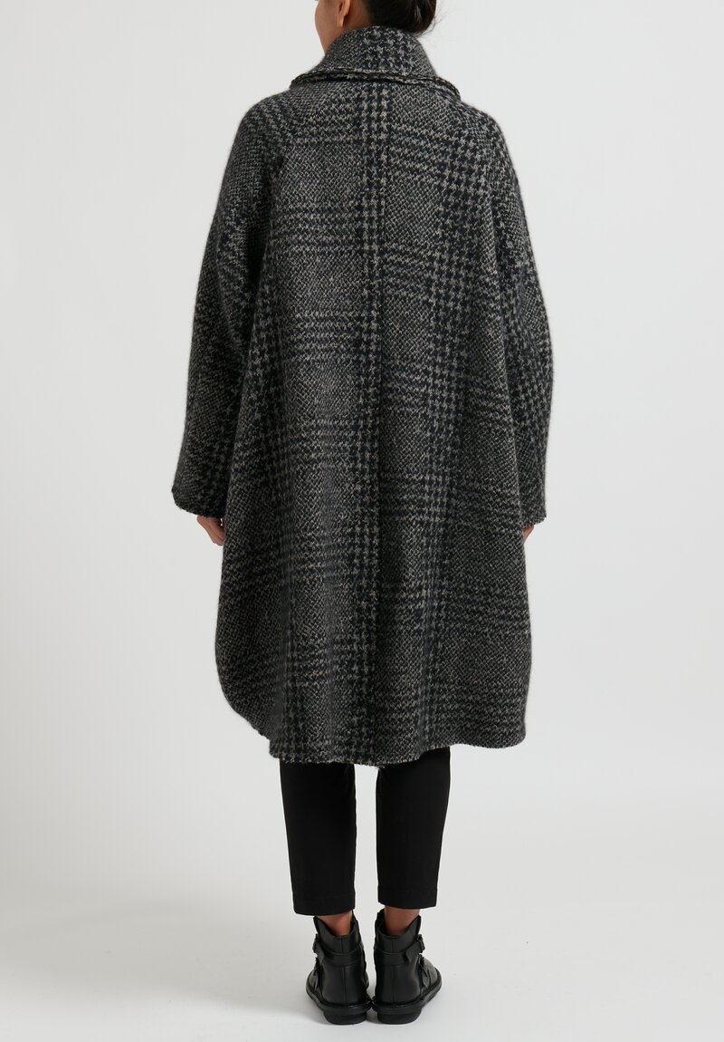 Rundholz Dip Oversized Double Breasted Knit Coat in Grey Houndstooth	