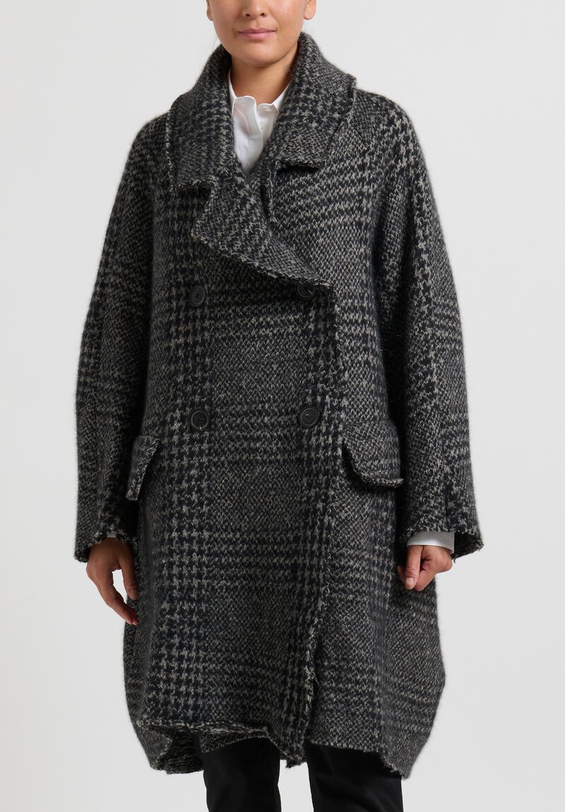 Rundholz Dip Oversized Double Breasted Knit Coat in Grey Houndstooth	