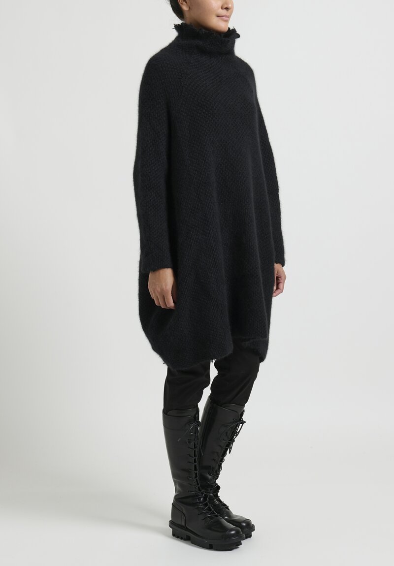 Rundholz Raccoon Hair Distressed Knit Tunic in Black	