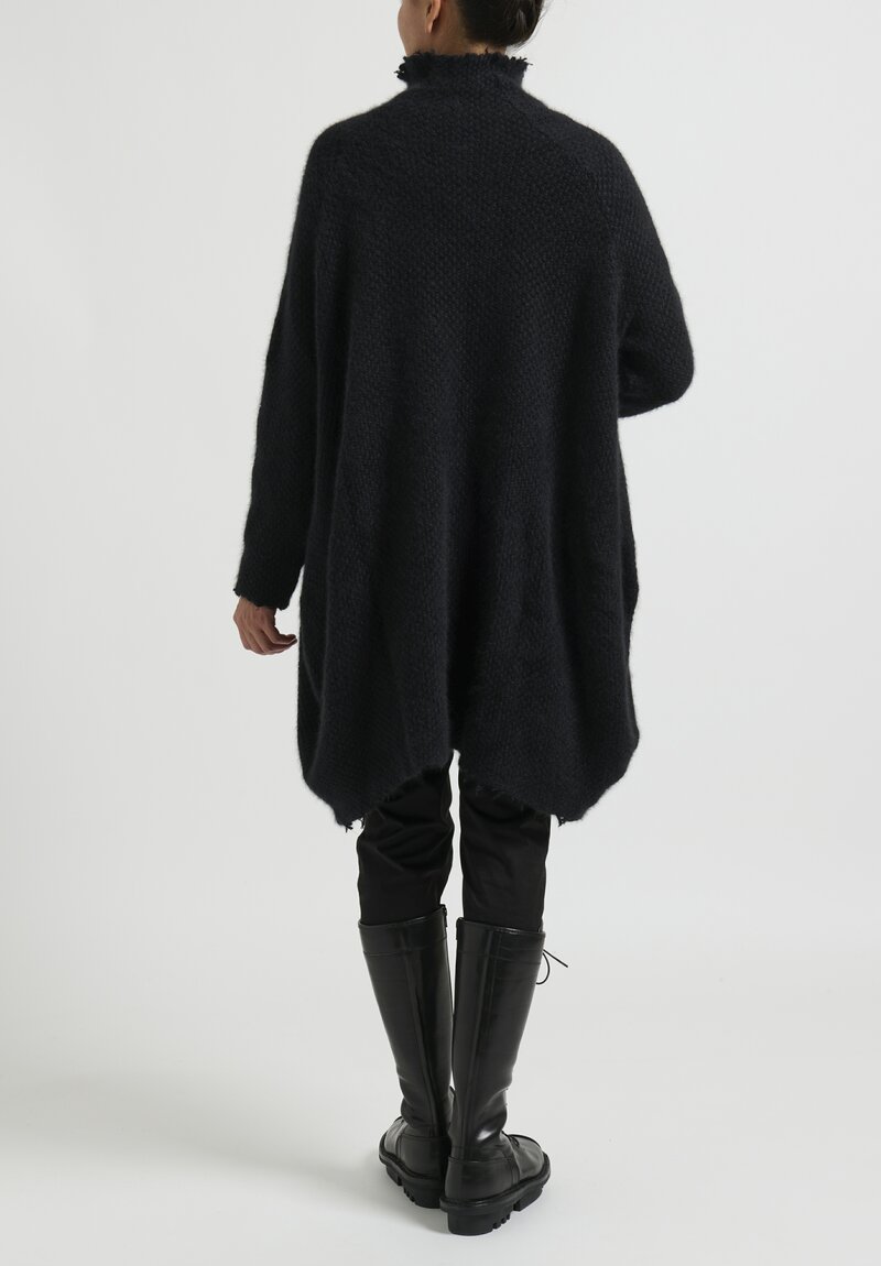 Rundholz Raccoon Hair Distressed Knit Tunic in Black	