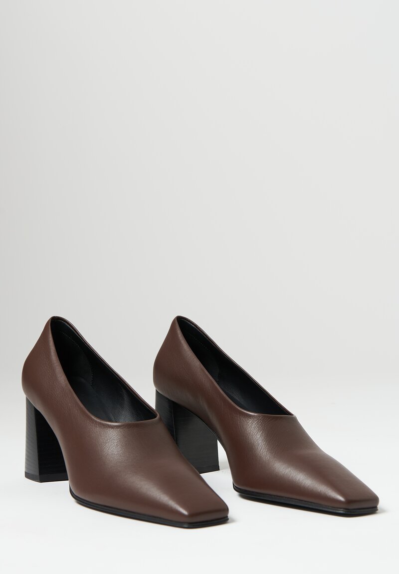 The Row Square Loafer with Heel in Brown