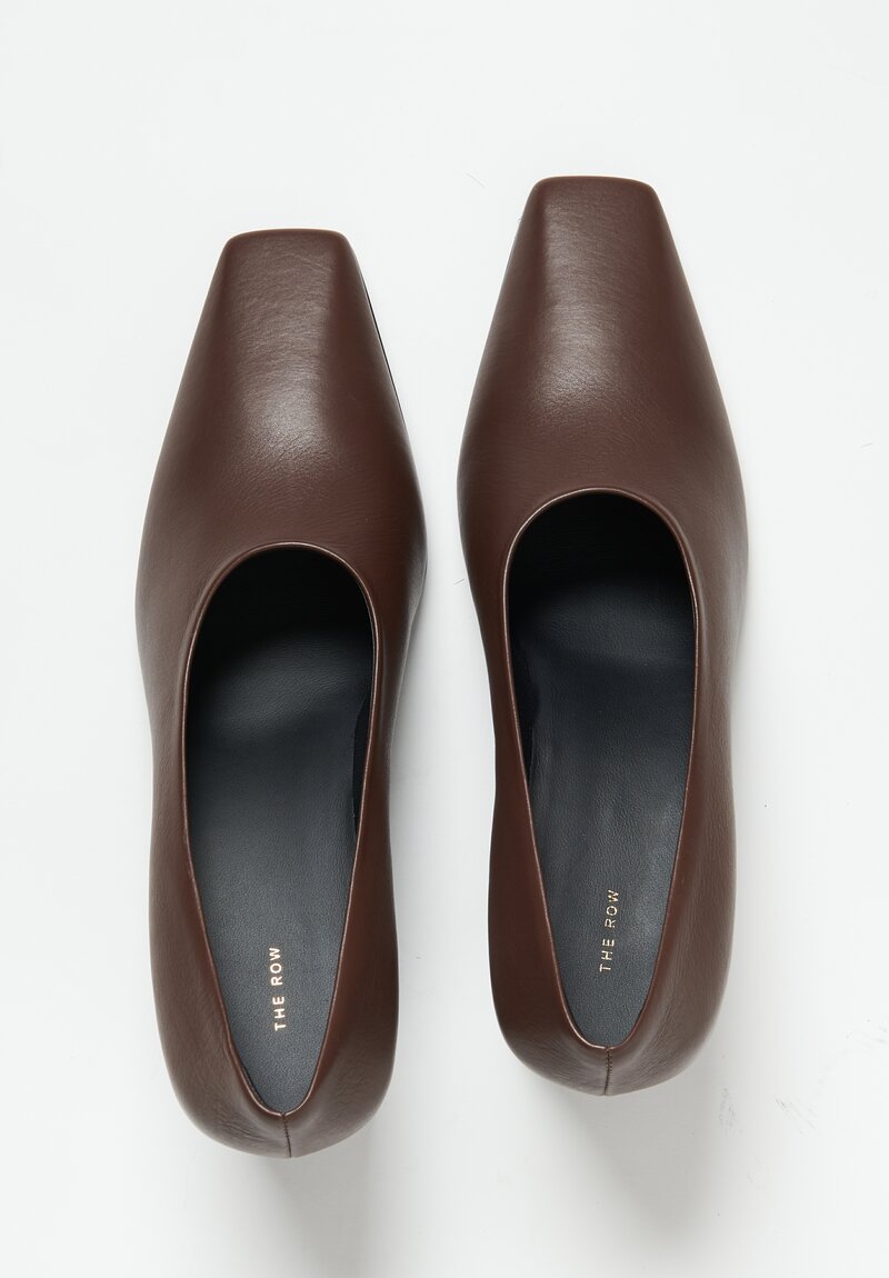 The Row Square Loafer with Heel in Brown