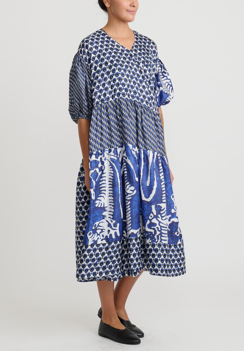 Biyan Mix Print Silk Tiered Langit Wrap Dress	