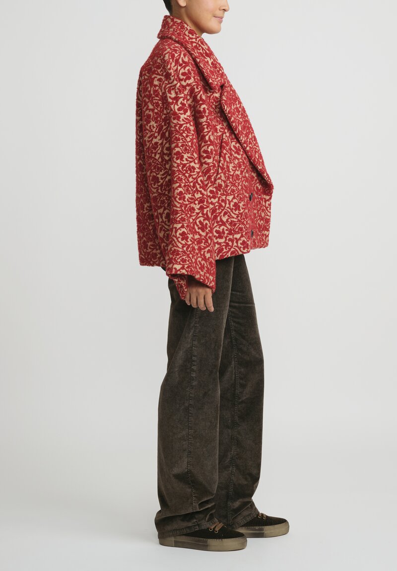 Uma Wang Jacquard Floral Damask ''Kianni'' Jacket in Red & Tan	