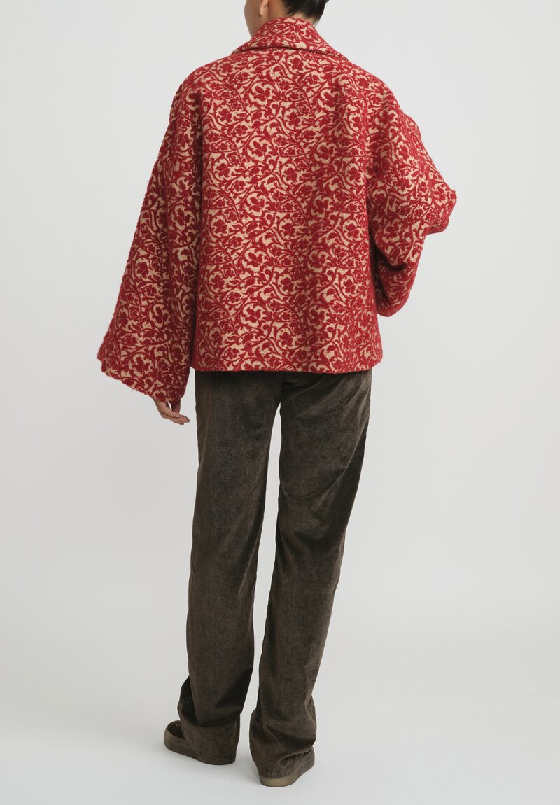 Uma Wang Jacquard Floral Damask ''Kianni'' Jacket in Red & Tan	
