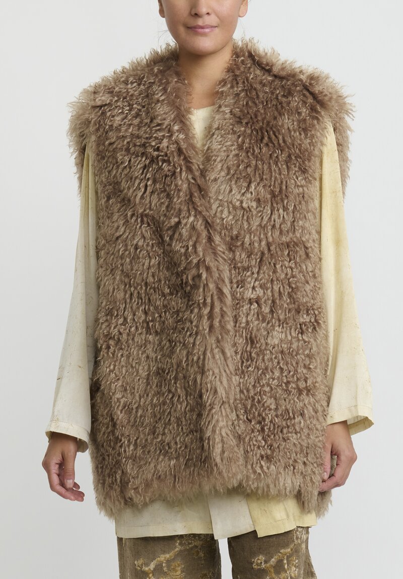 Uma Wang Wool Eco Fur ''Kepi'' Vest in Natural Tan	