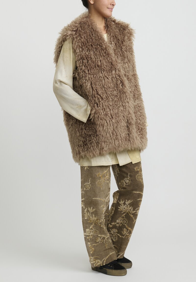 Uma Wang Wool Eco Fur ''Kepi'' Vest in Natural Tan	