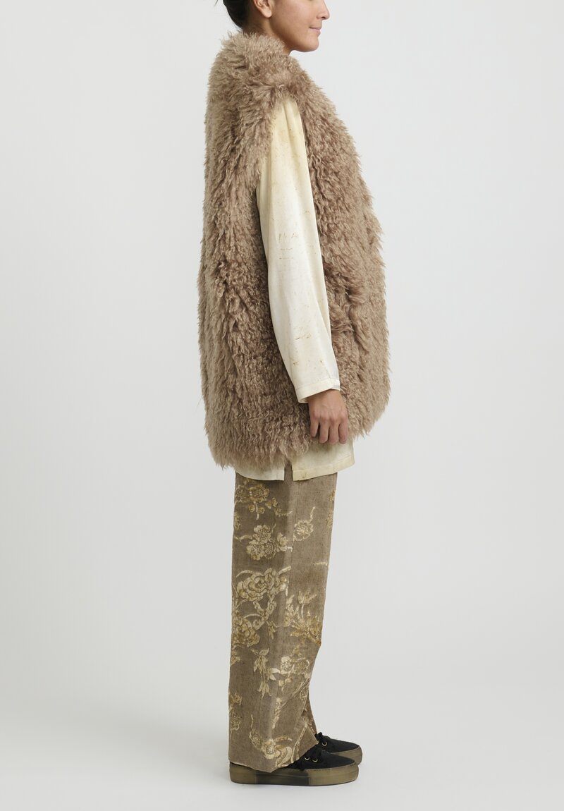 Uma Wang Wool Eco Fur ''Kepi'' Vest in Natural Tan	