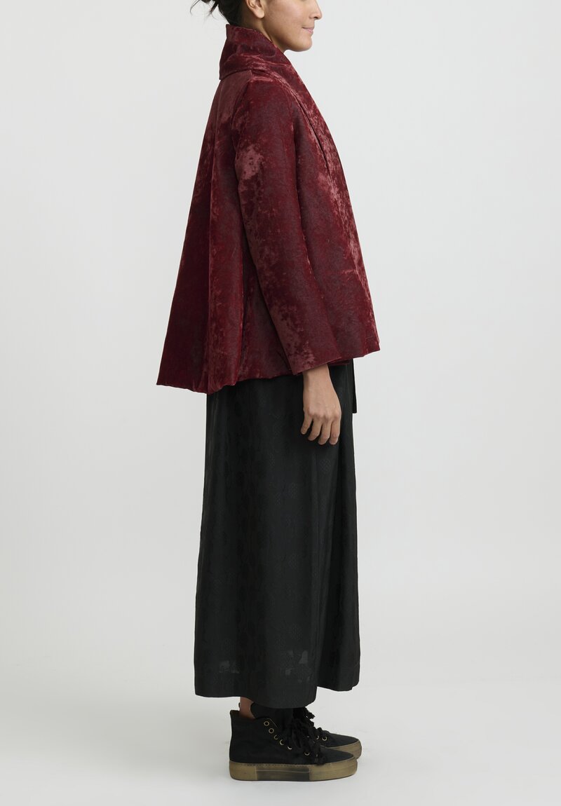Uma Wang Velvet ''Koko'' Swing Jacket in Dark Rose Red	