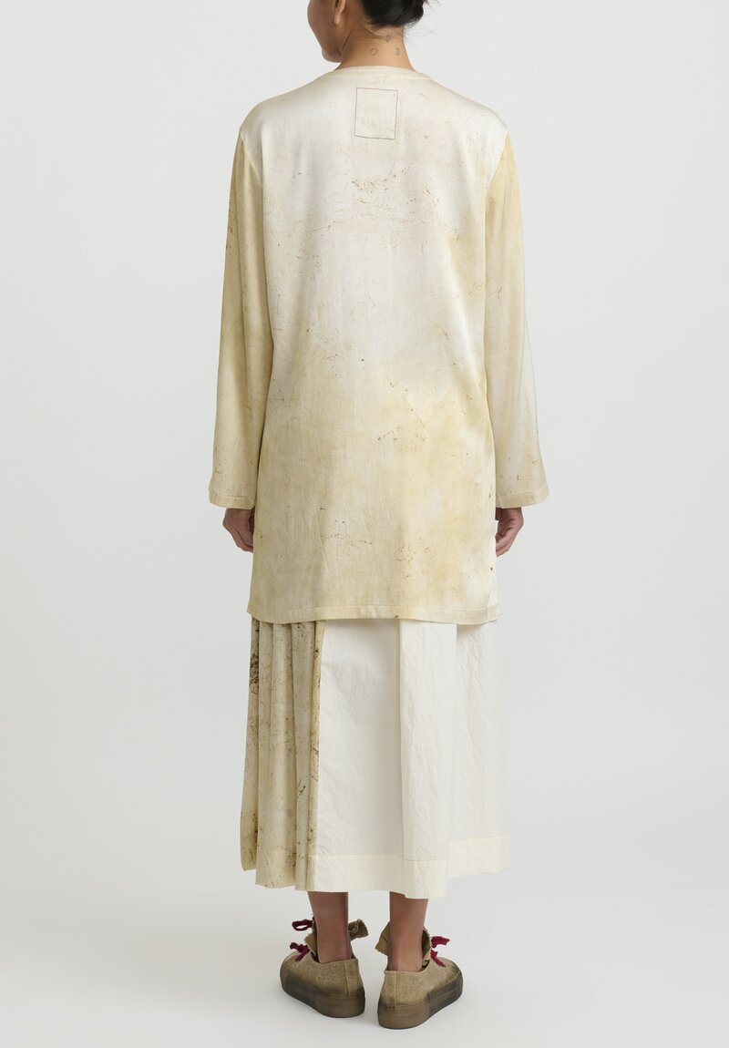 Uma Wang Silk ''Tamale'' Tunic in White & Tan	