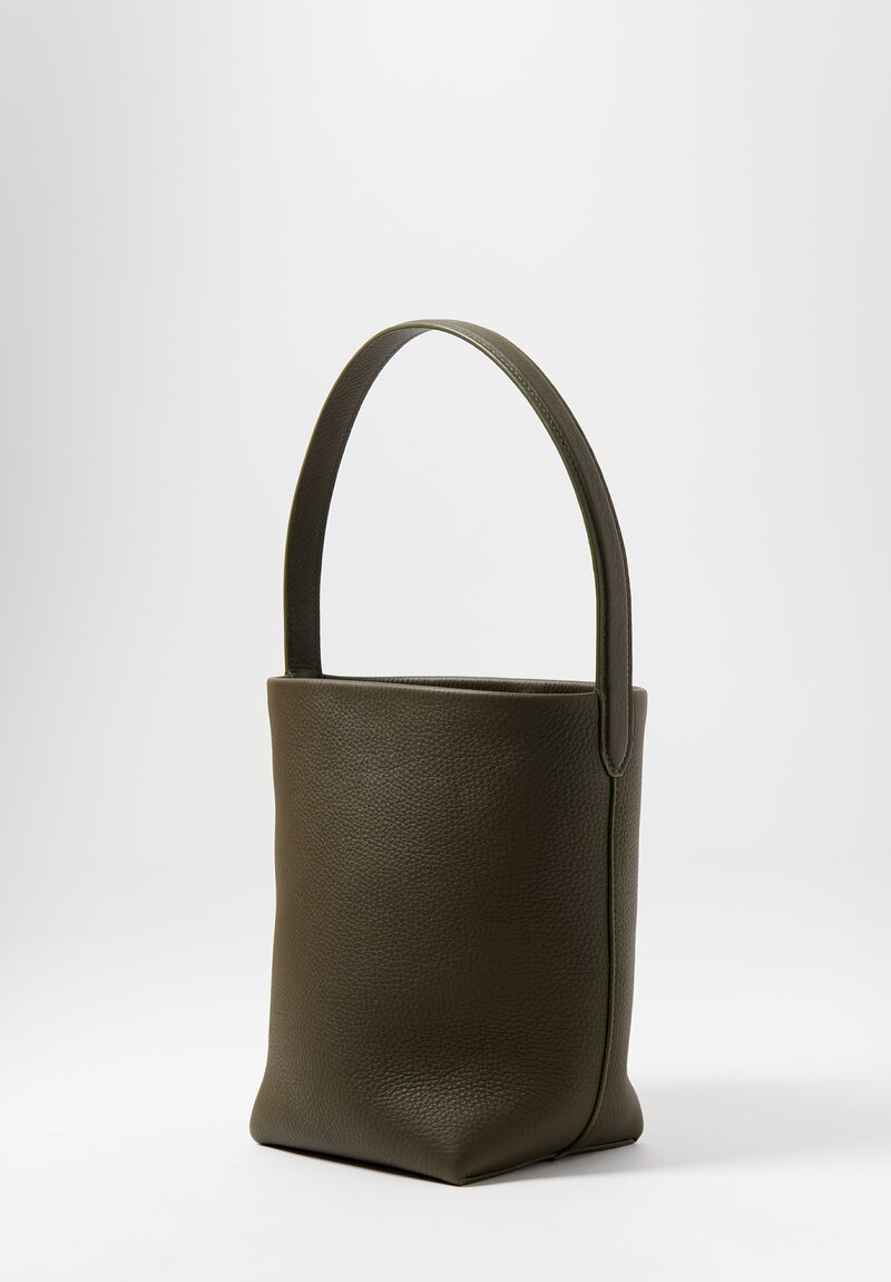 The Row Small Pebbled Leather North South Park Tote in Olive Green