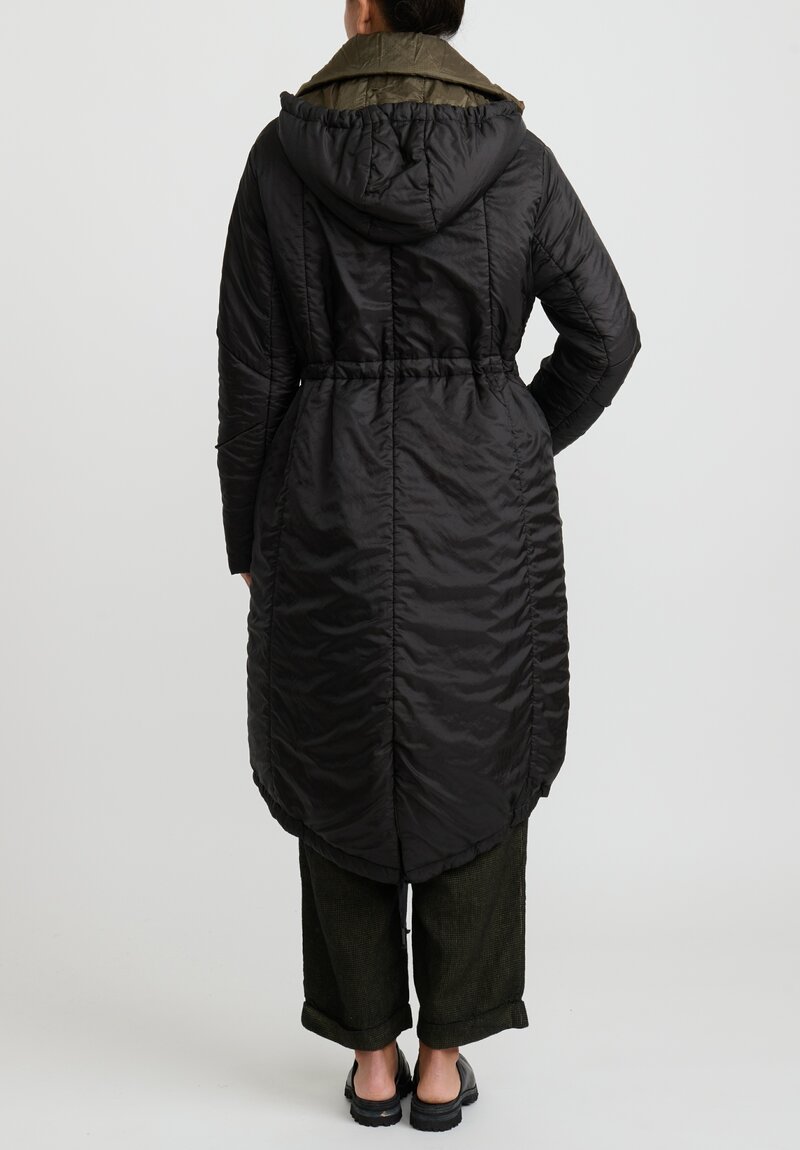 Masnada Ripstop Reversible Recycled Down ''Lam'' Parka in Black & Moss Green	