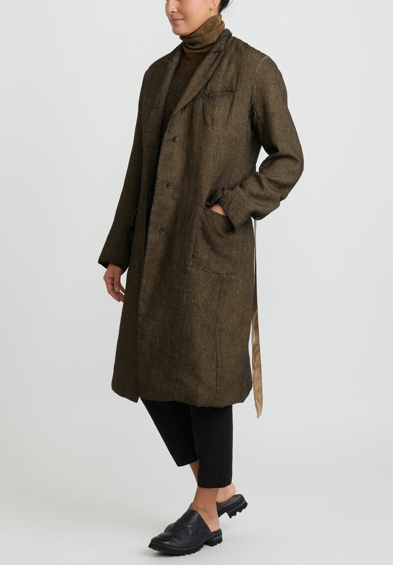 Masnada Padded ''Sen'' Coat in Mustard Brown & Black Check	