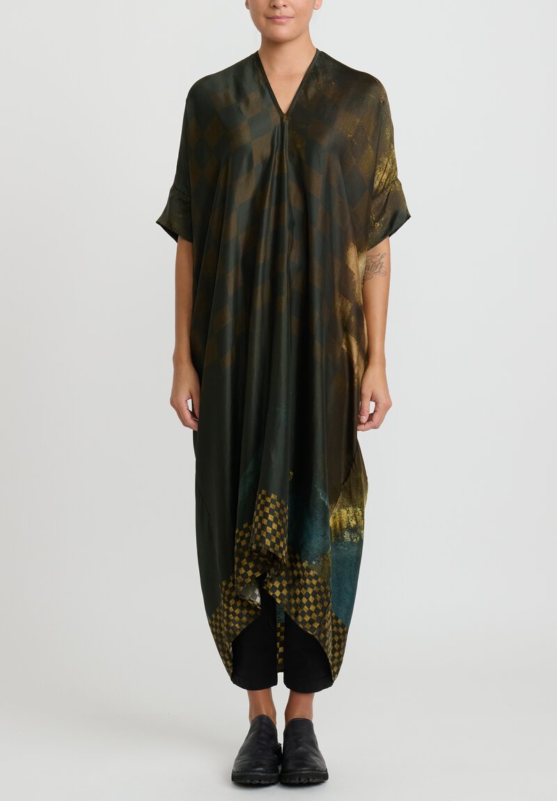 Masnada Pleated Sleeve Tunic in Grill Checkerboard Green	