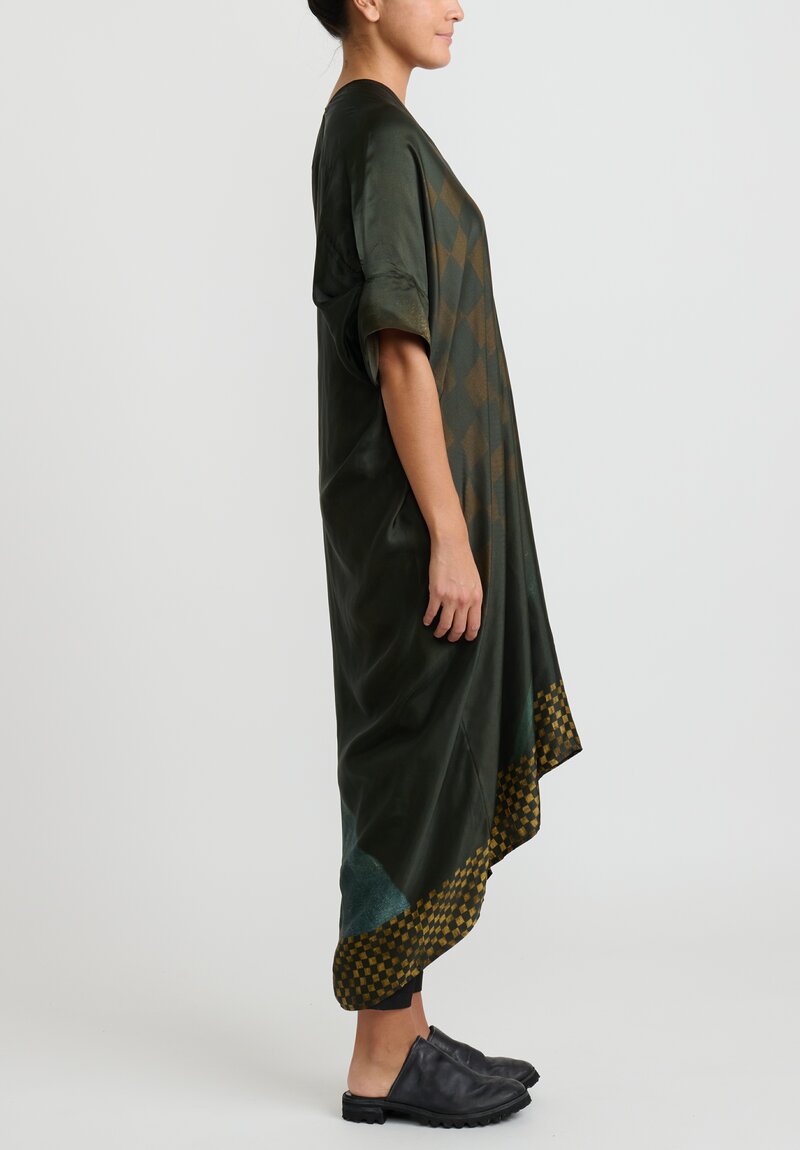Masnada Pleated Sleeve Tunic in Grill Checkerboard Green	